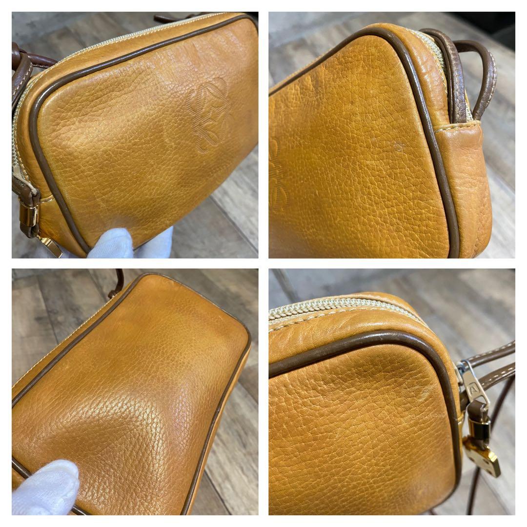 本物☆ロエベ アナグラム柄 レザー ショルダーバッグ 斜めがけ キャメルブラウン