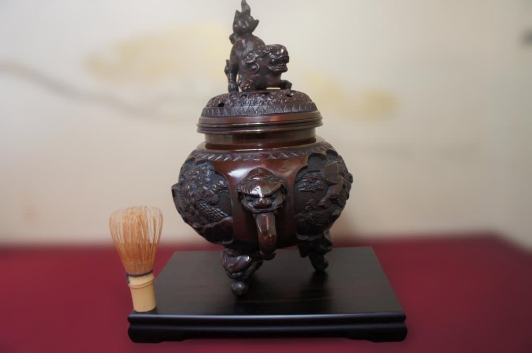 ★美品 高岡銅器 瑞峰作 新特大花鳥 高級銅製香炉 工芸作家造送料込み