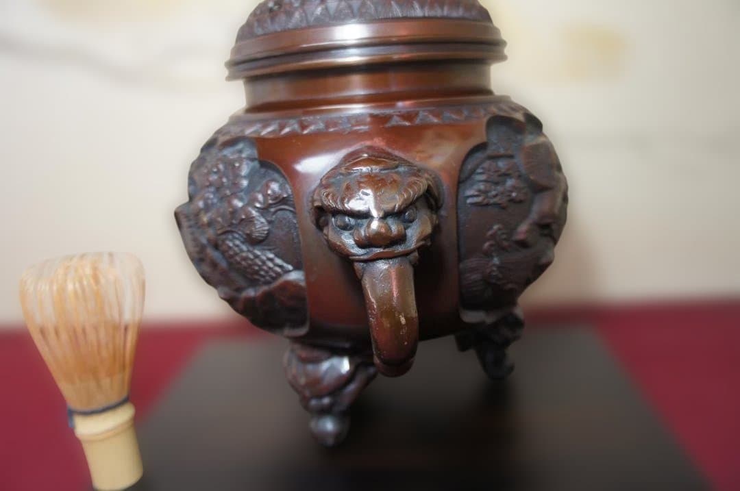 ★美品 高岡銅器 瑞峰作 新特大花鳥 高級銅製香炉 工芸作家造送料込み