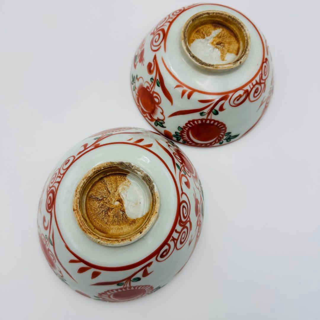 【時代　赤絵　福々字鉢　二客セット　共箱】骨董　アンティーク　インテリア