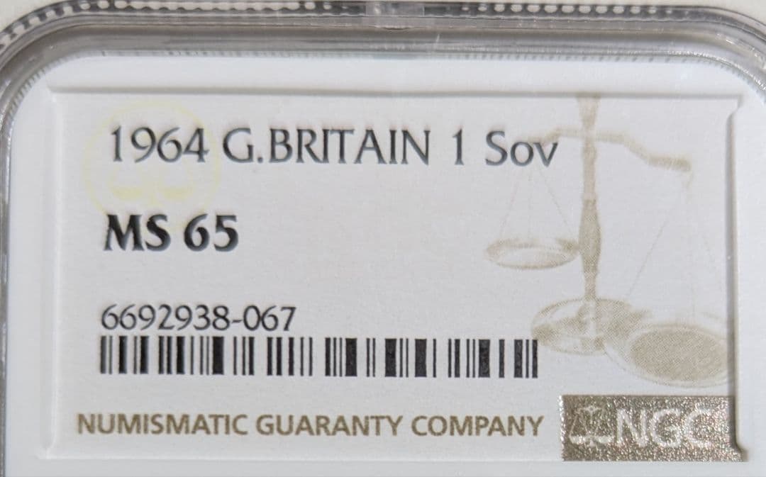 1964年/NGC/MS65/ヤングヤング/ソブリン金貨/エリザベス２世