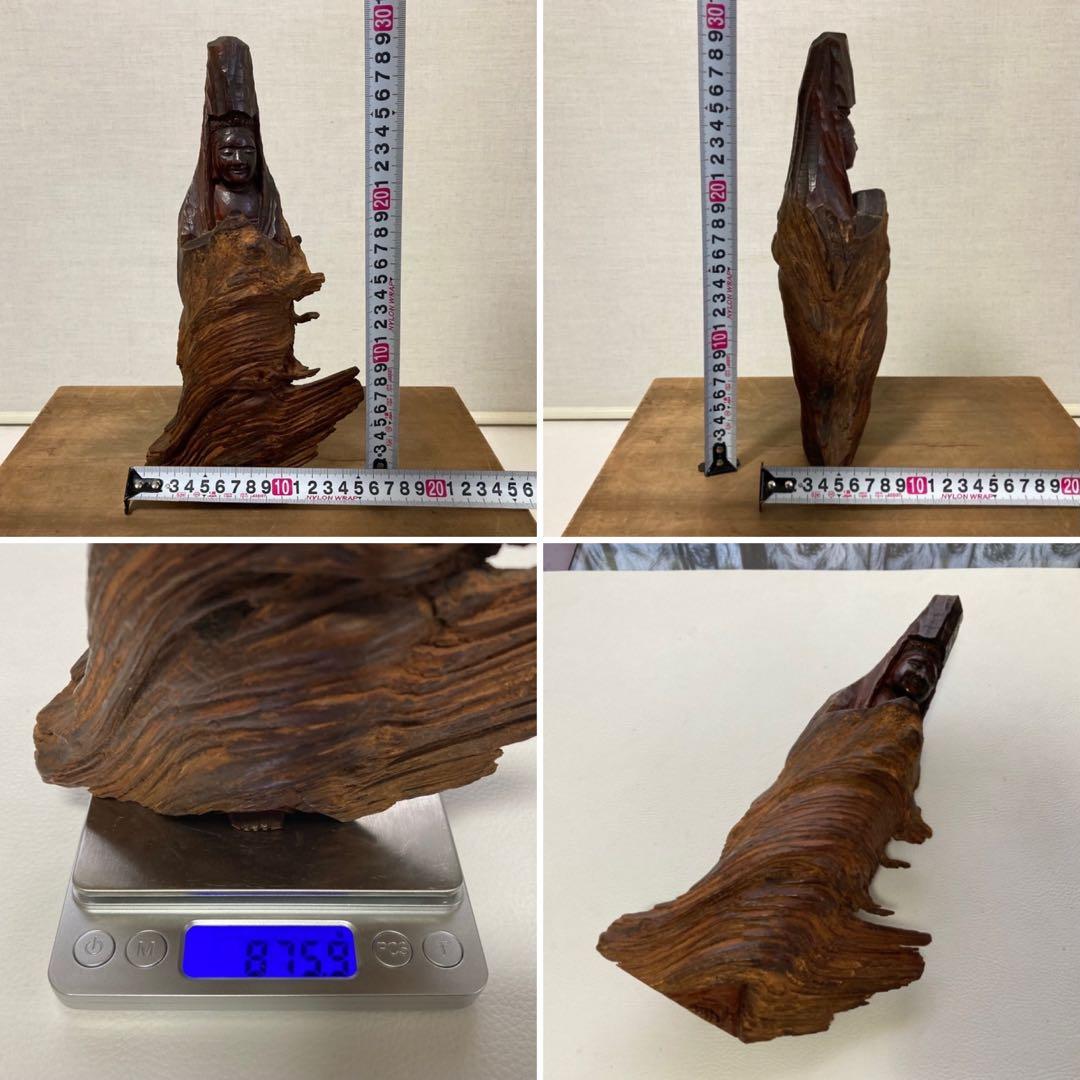観音 菩薩 仏像 置物 オブジェ 木彫り 彫刻 木製 美術 工芸品 骨董 レトロ
