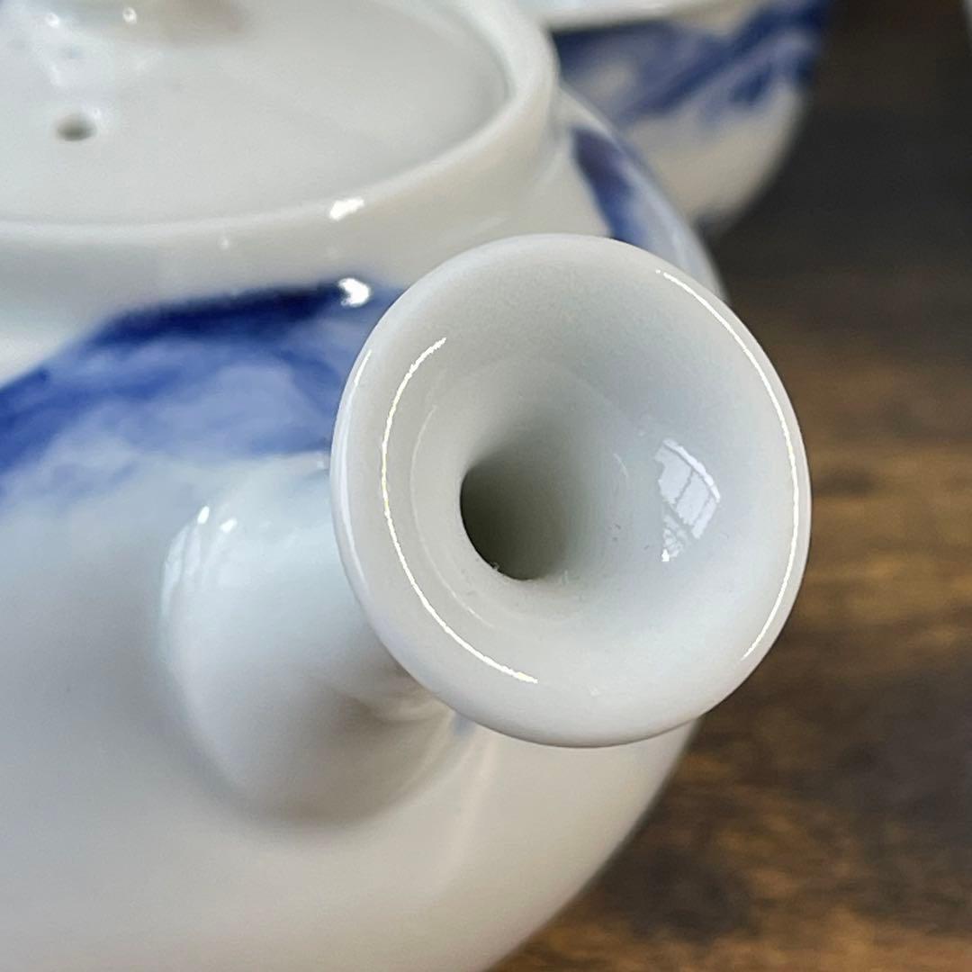 A836⭐︎平安靖山造 染付 山水楼閣文 煎茶器 7点組 共箱付