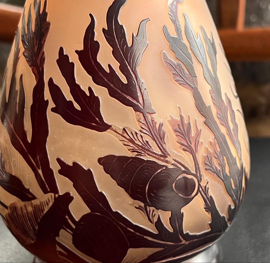 エミール、ガレ海藻彫刻 花瓶　本物保証