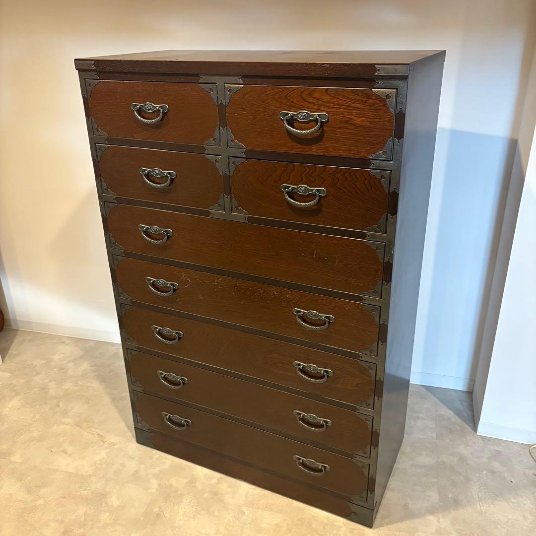 民芸箪笥　民芸家具　和箪笥　大きめ　収納　金属装飾　7段9杯