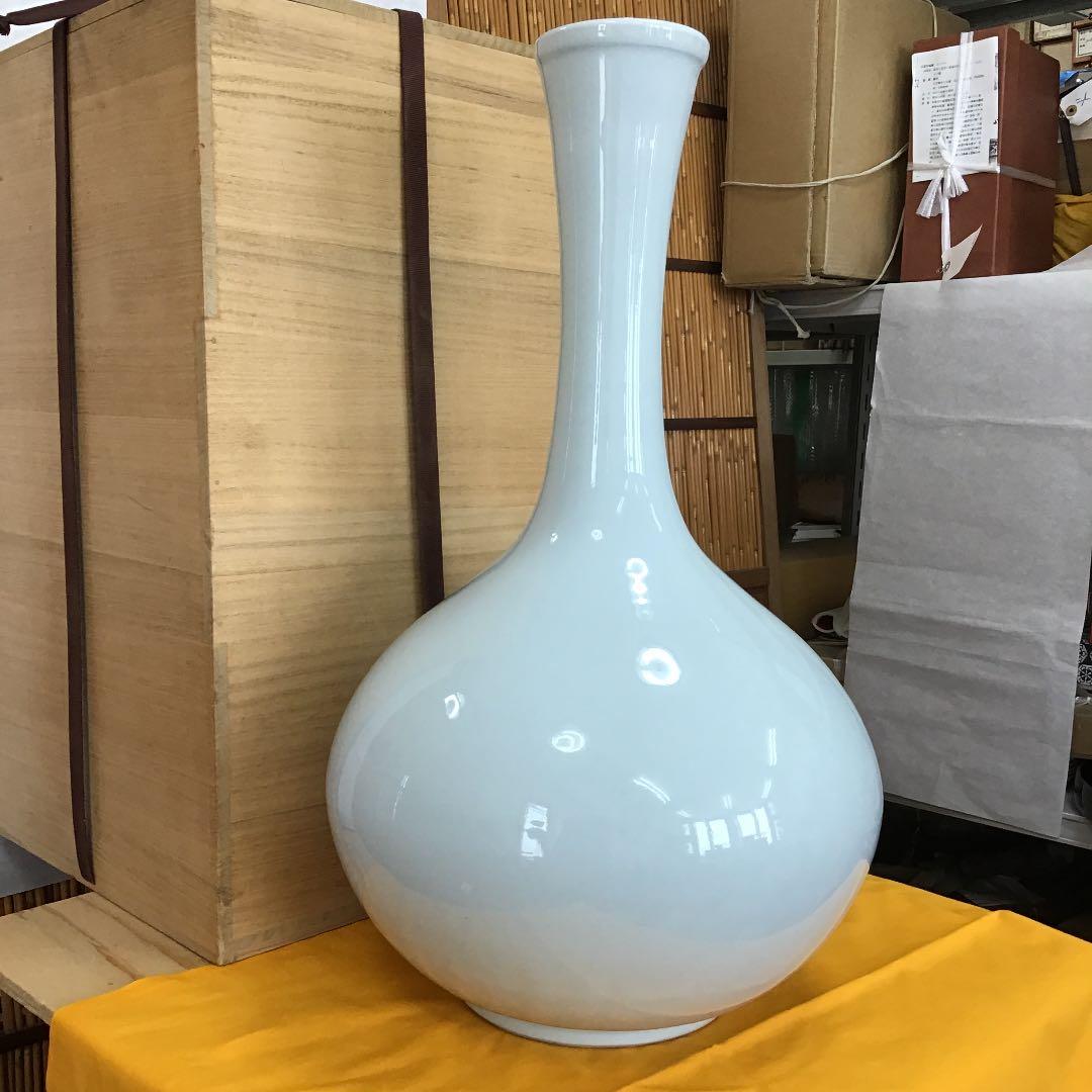 華道道具 花入 白磁鶴首壺 造 元康 共箱 N１３１KB