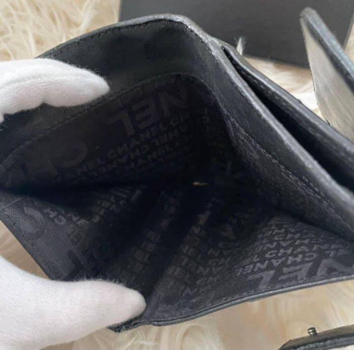 シャネル CHANEL 財布 二つ折り アイコンライン ココマーク ブラック