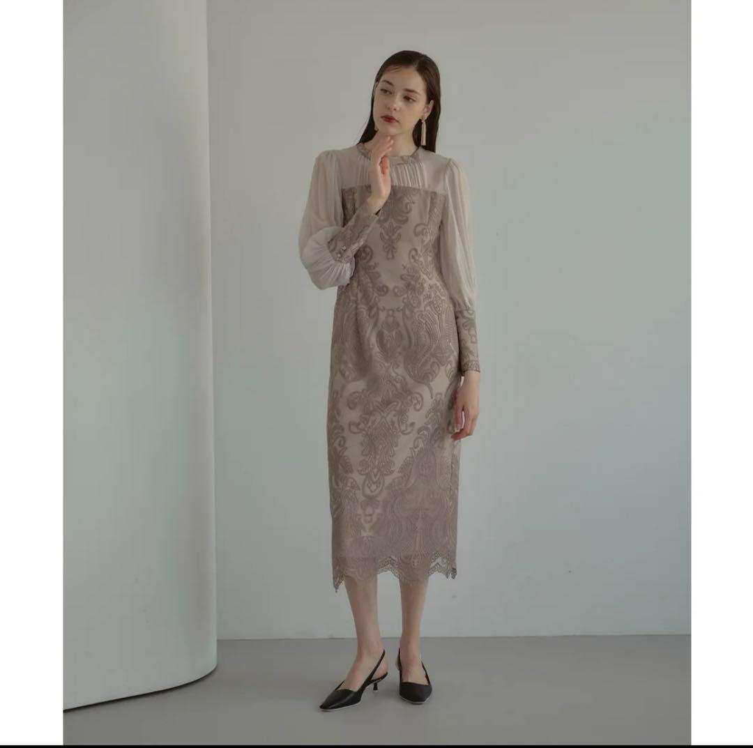 ANDRESD アンドレスド damask gather dress S