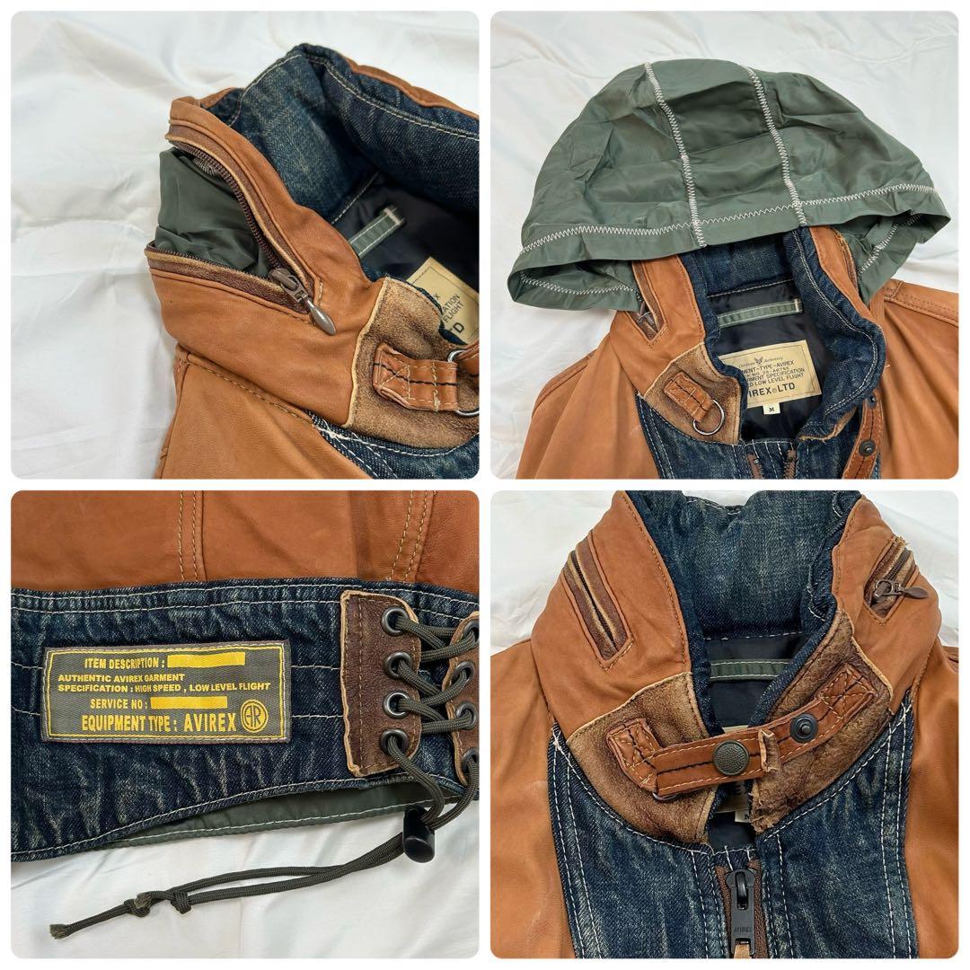AVIREX アヴィレックス レザー デニム 切り替え レザージャケット
