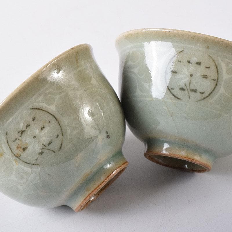 韓国人間文化財　柳海剛（柳根瀅）作　高麗青磁　煎茶碗　五客　共箱　V　R8497