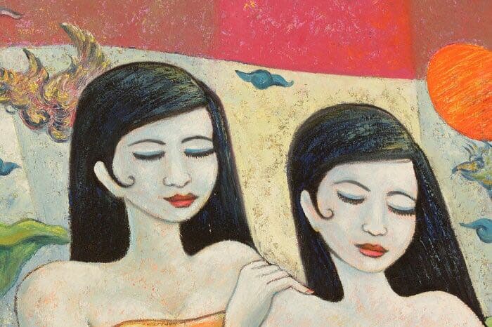 バリ絵画 バリアート 油絵 アジアン ボヘミアン 送料無料 アート タペストリ