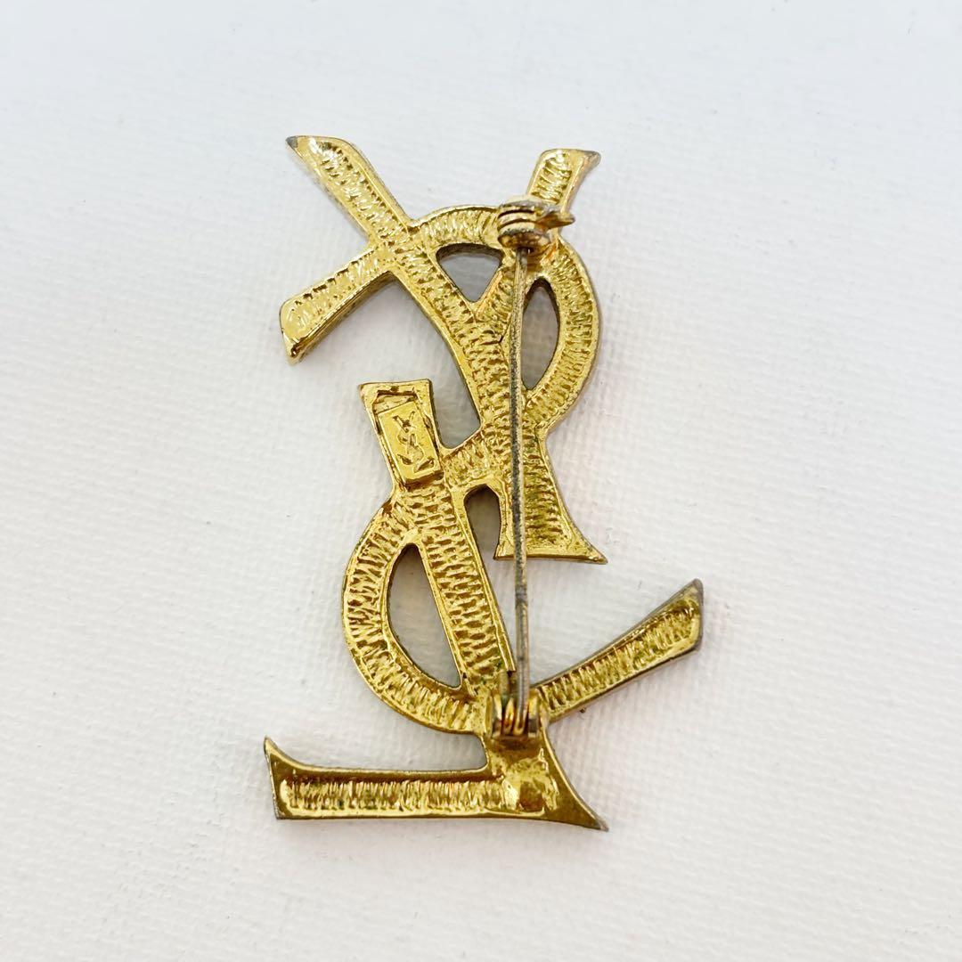 イヴ サンローラン ブローチ ラインストーン カサンドラ　ロゴ　ヴィンテージ