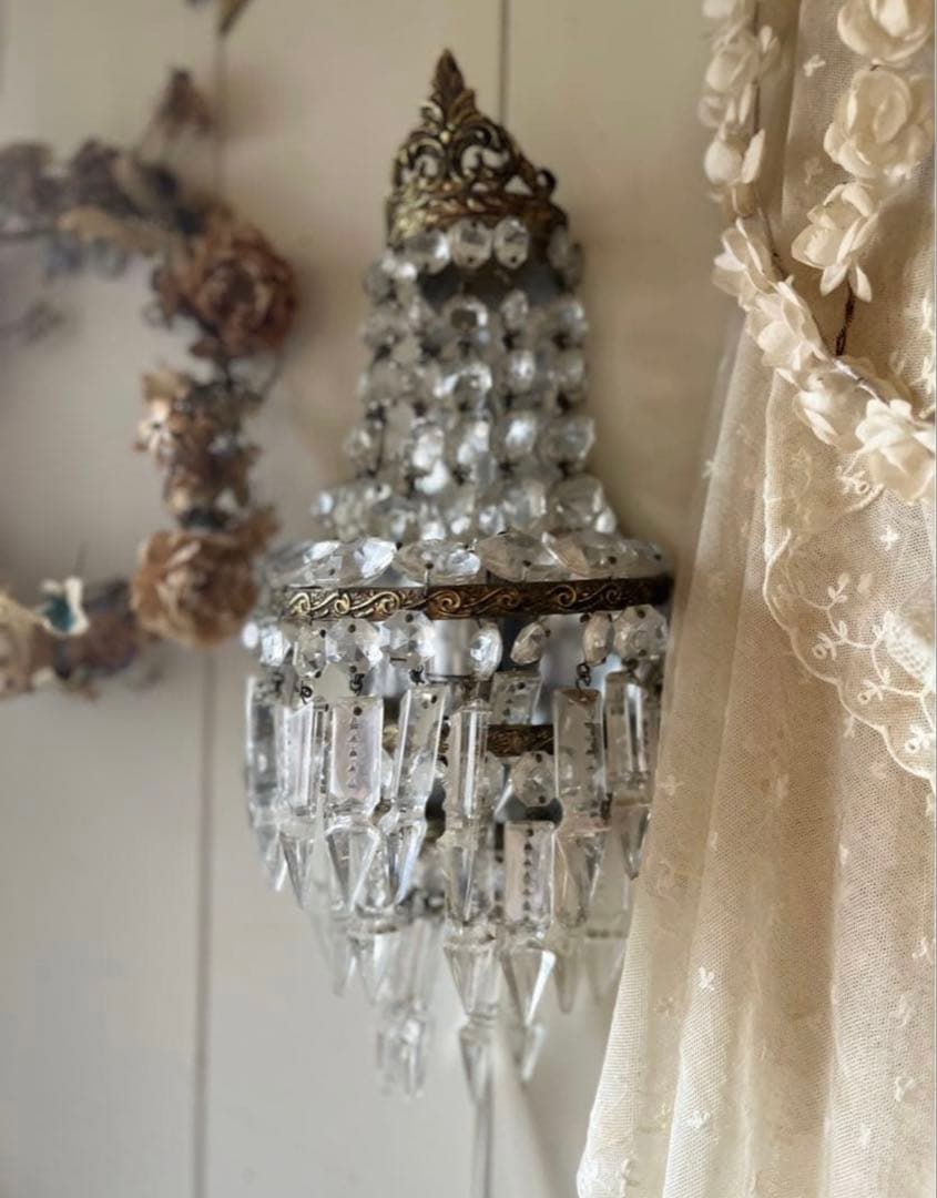アンティークフランスガラスドロップシャンデリア ランプ照明壁掛けオルモル装飾
