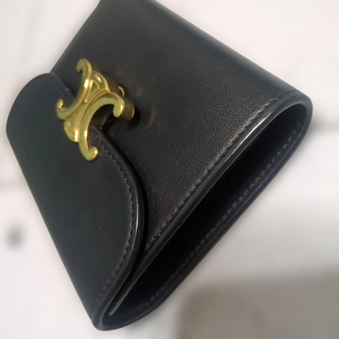 CELINE ブラックレザー 三つ折り財布 トリオンフ