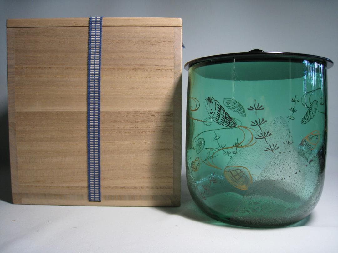 硝子製水指　【義山　切箔　金彩　貝　海松文水指】水崎長寿