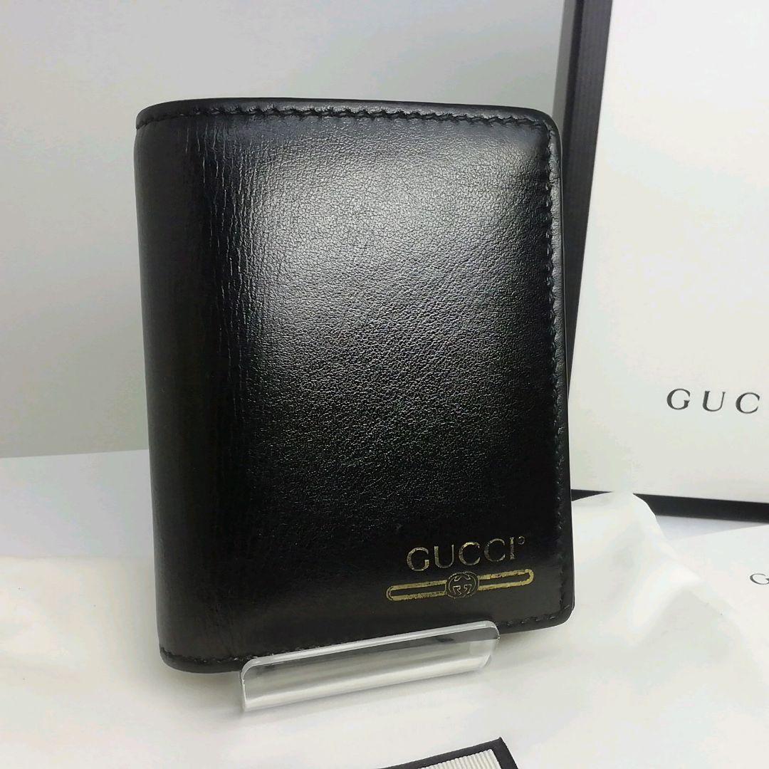 GUCCI　グッチ　コンパクト　ブラックレザー　折り畳みタイプ　保存袋・付属品