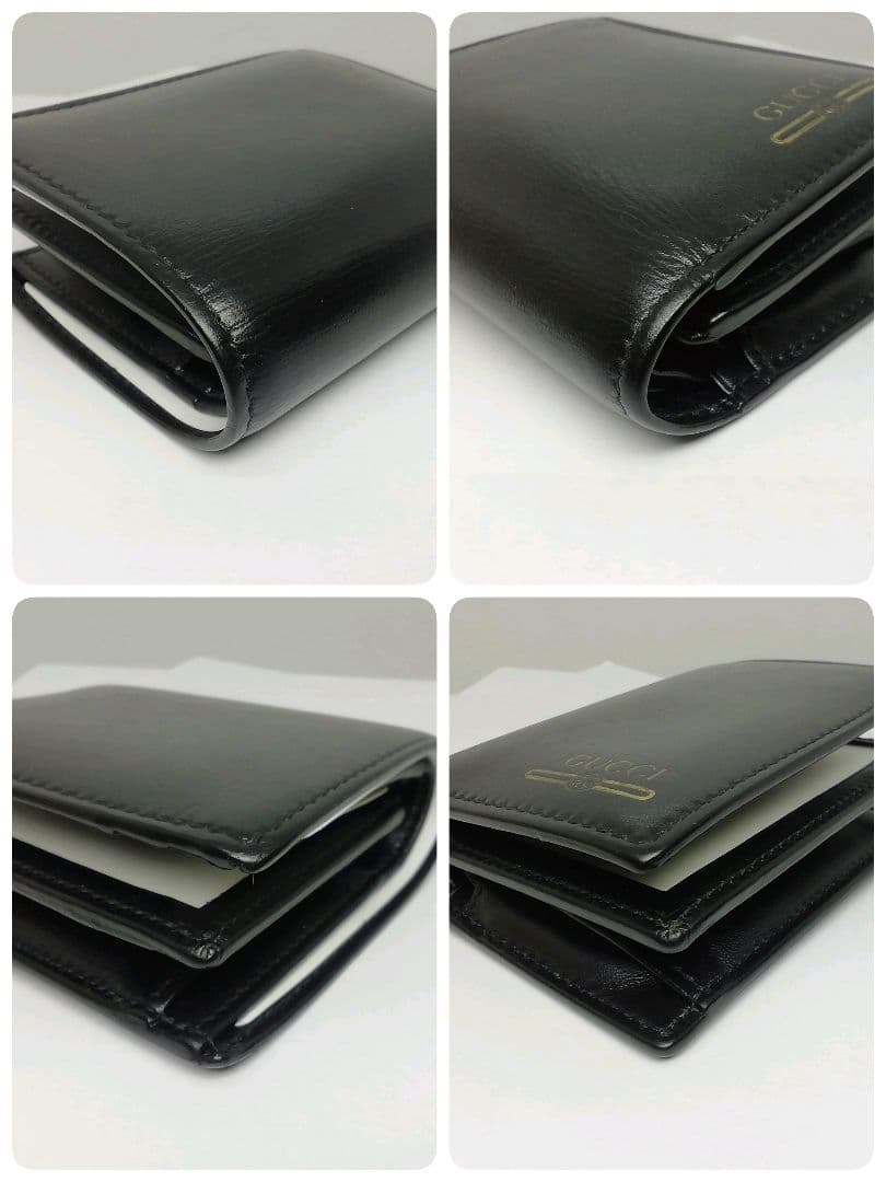GUCCI　グッチ　コンパクト　ブラックレザー　折り畳みタイプ　保存袋・付属品