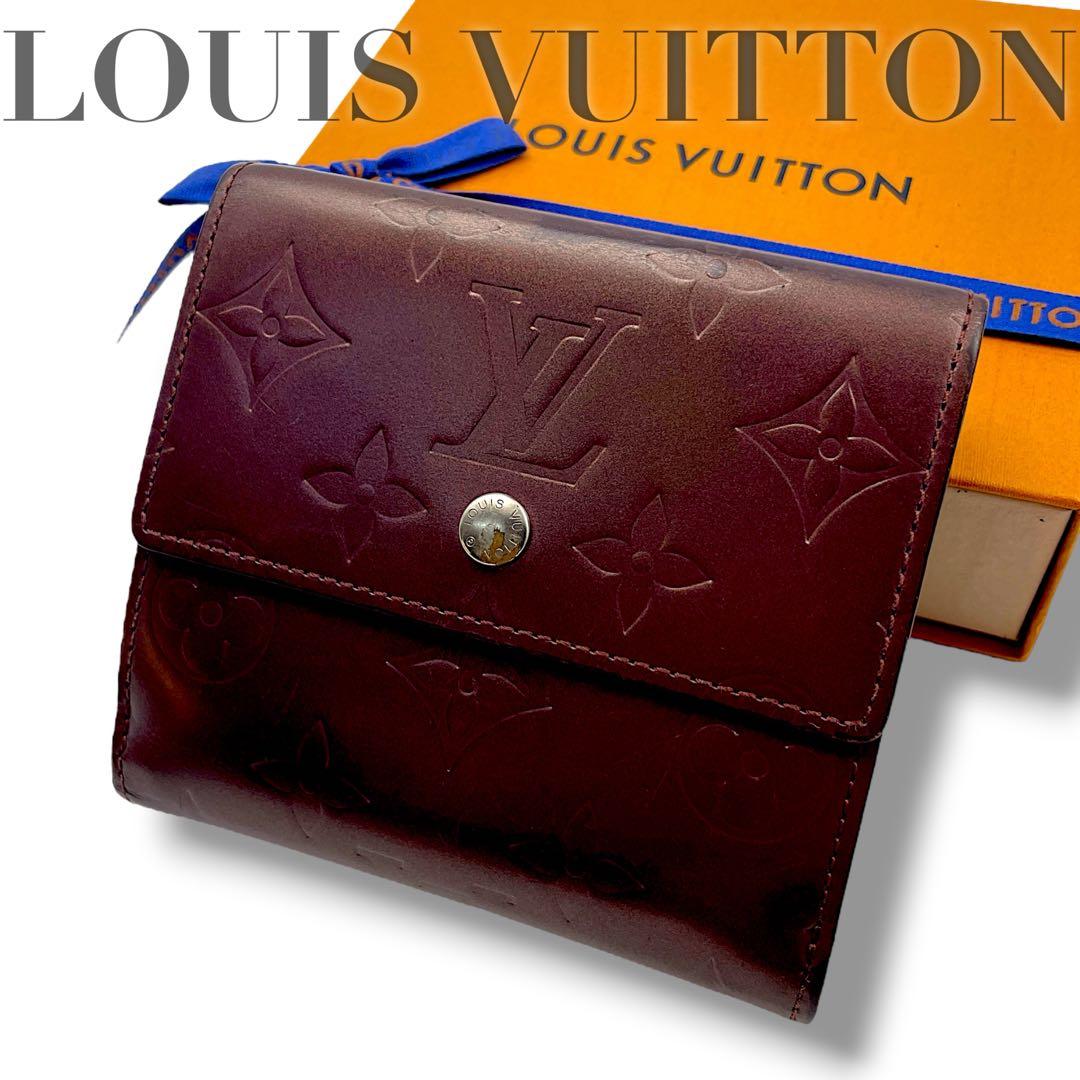 【美品】ルイヴィトン モノグラムマット ワインレッド 三つ折り財布　M65116