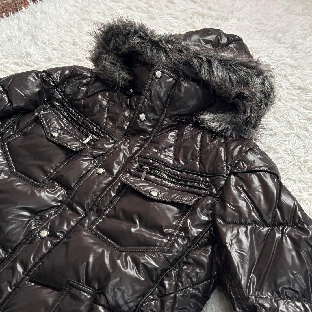 00's y2k ダウンジャケット　光沢 中綿ジャケット ファー　L　平成