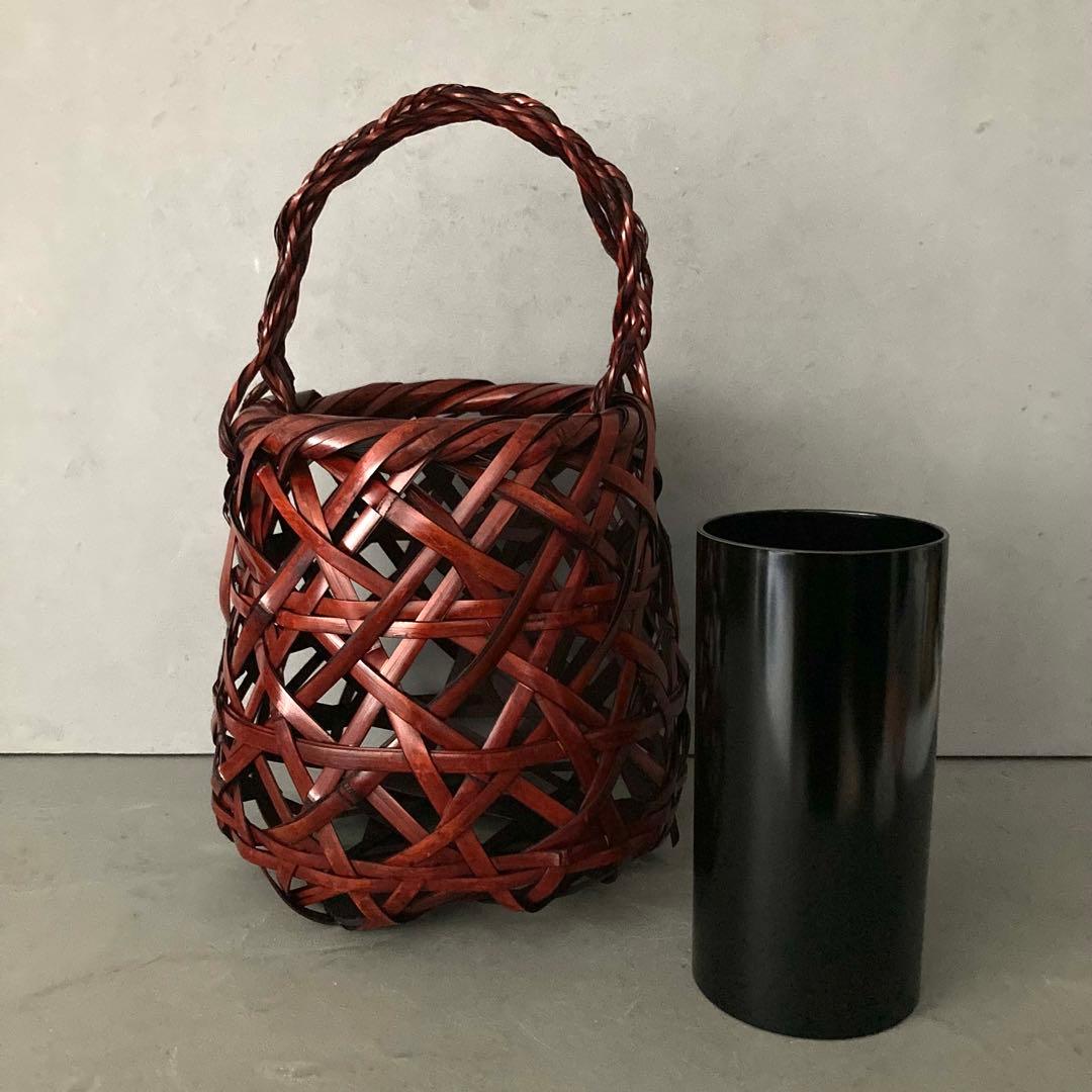 【未使用】花籠 籠花入 かやごもり 花器 茶道具 37cm×24cm