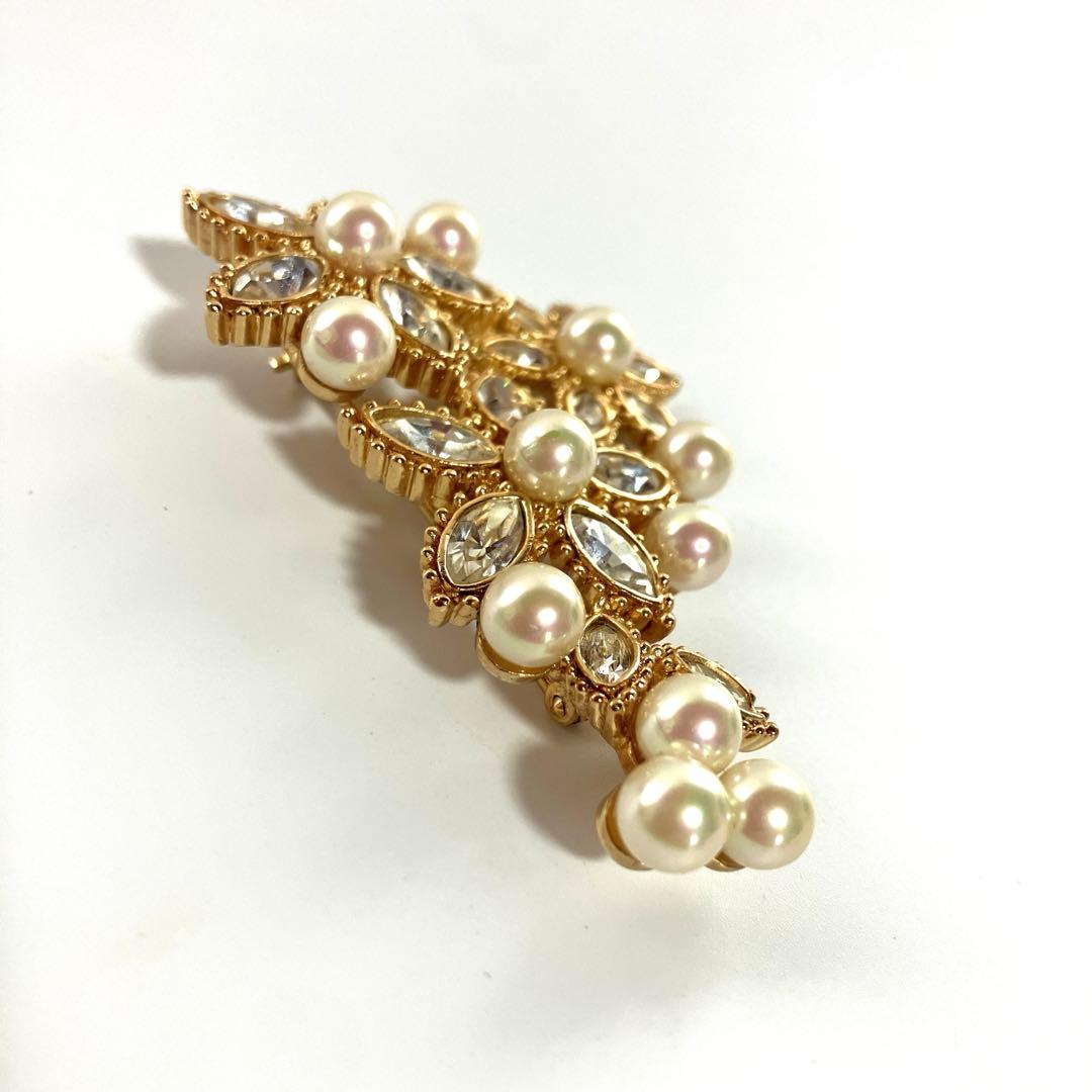 【美品】クリスチャンディオール パール ラインストーン ブローチ