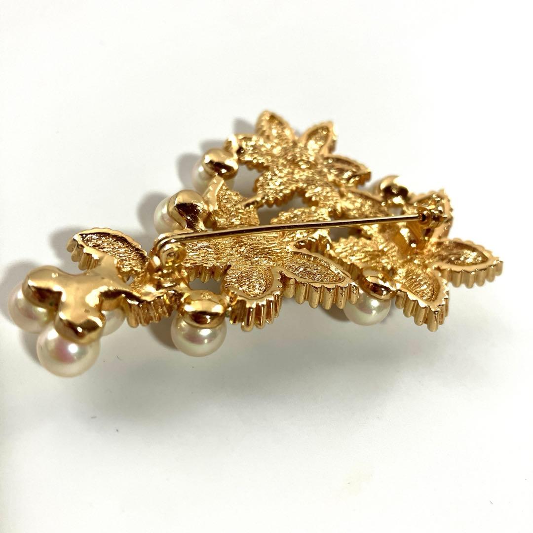 【美品】クリスチャンディオール パール ラインストーン ブローチ