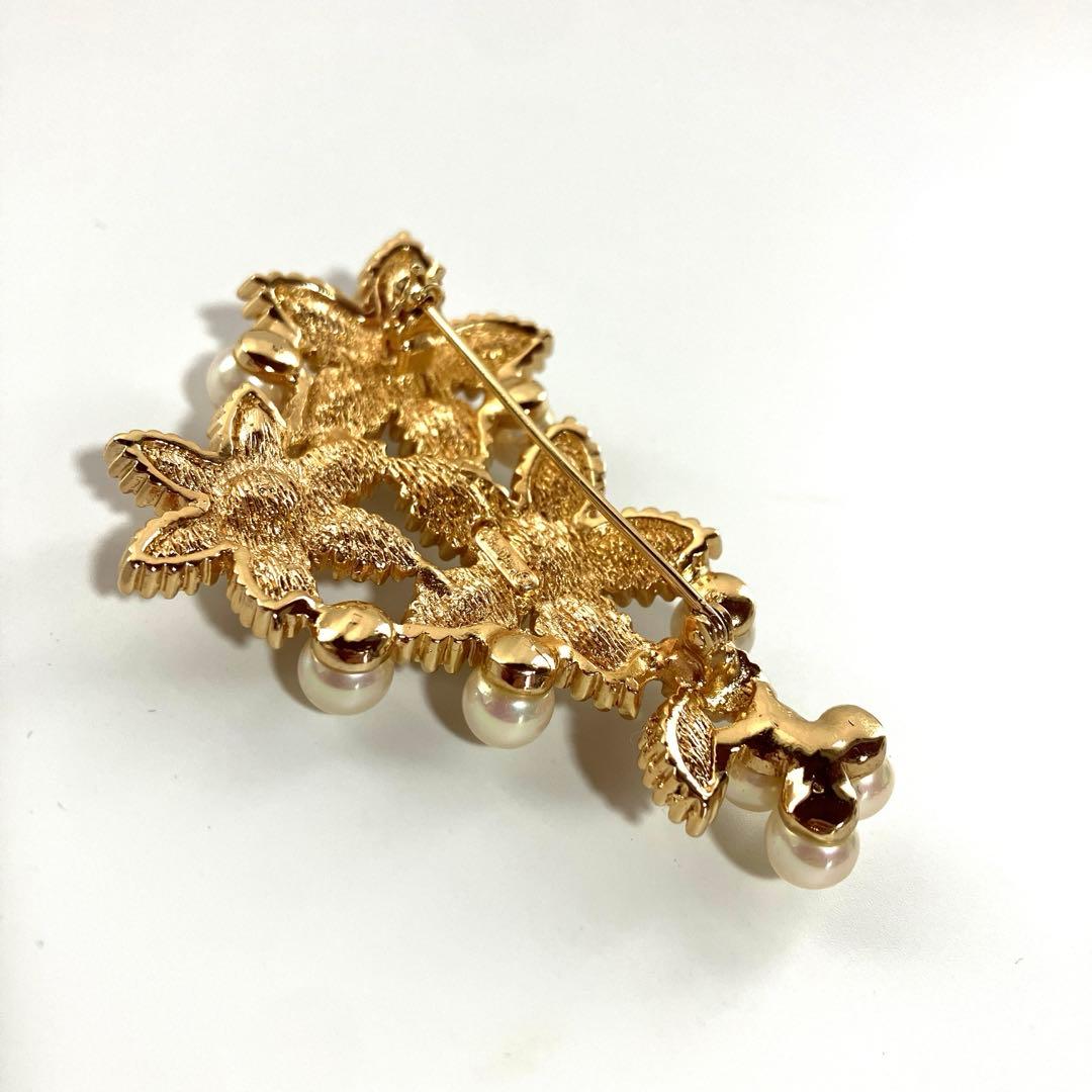 【美品】クリスチャンディオール パール ラインストーン ブローチ