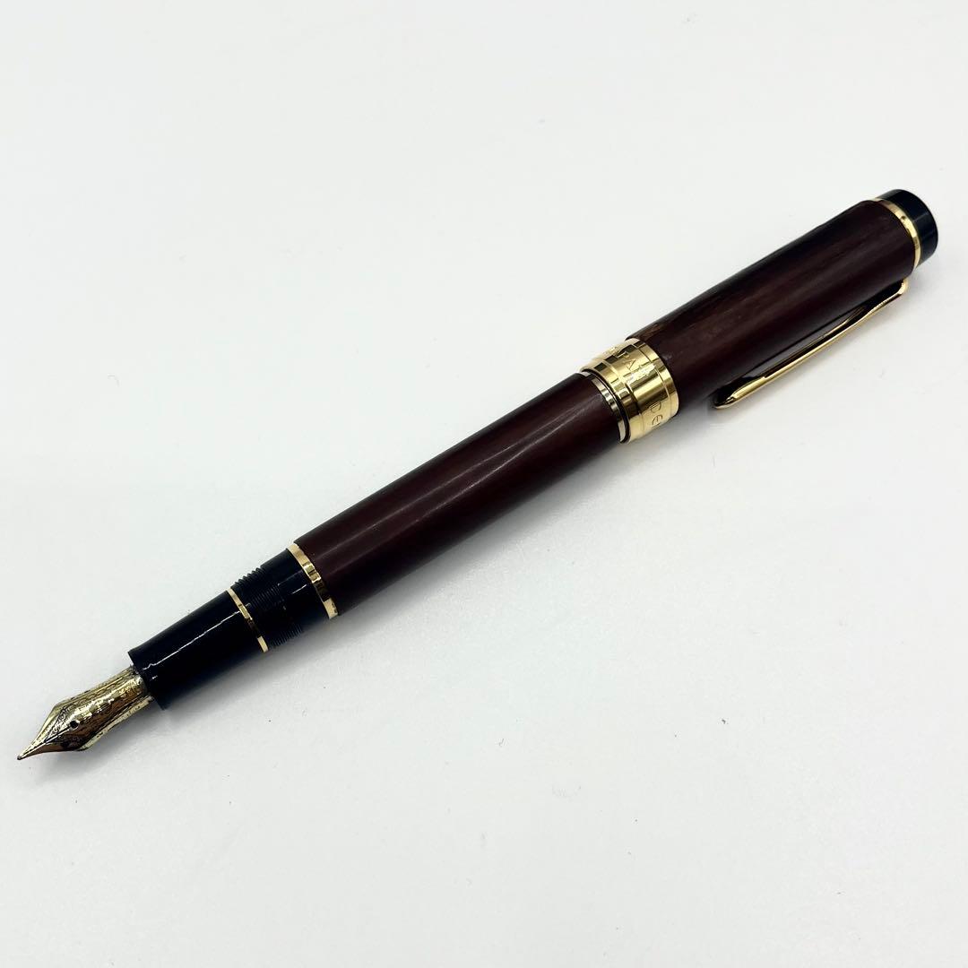 美品✨セーラー 伝四郎 樺細工万年筆 14K 中字 ブラウン 箱インク付 文房具