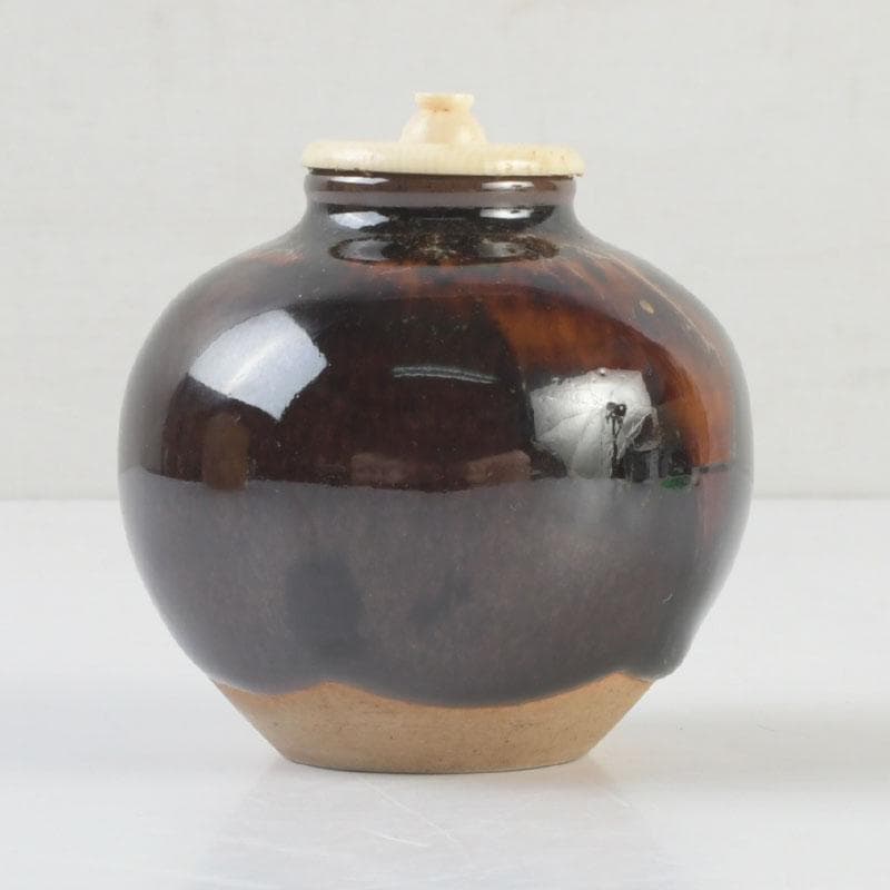 茶道具　瀬戸焼　桶谷定一造　文琳茶入　仕覆付　共箱　V　9501