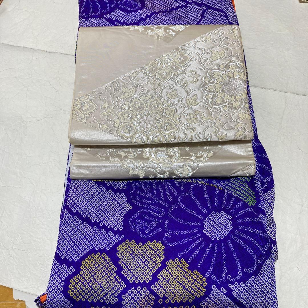 紫絞りの正絹振袖、レトロ、