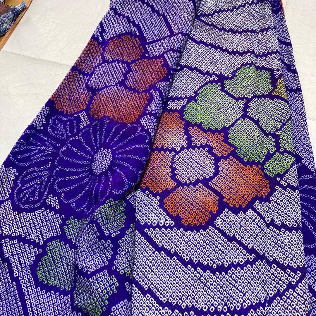 紫絞りの正絹振袖、レトロ、