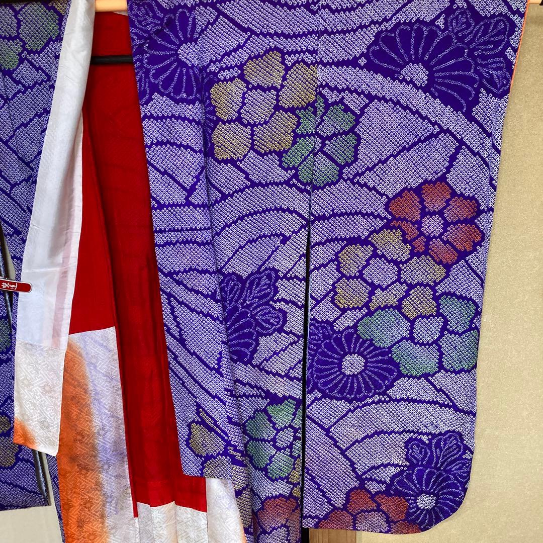 紫絞りの正絹振袖、レトロ、