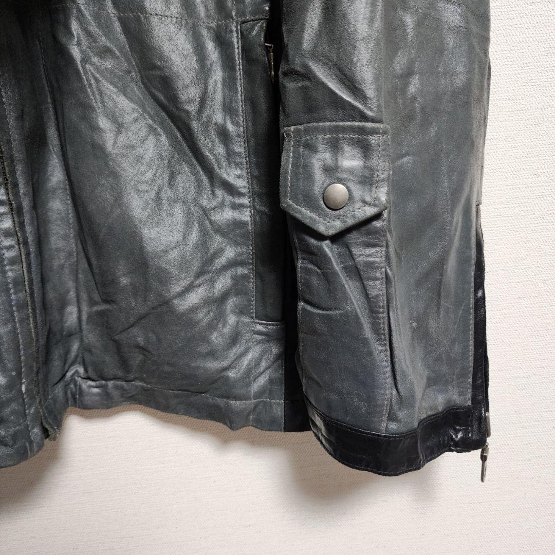 アディダス レザージャケット ライダースジャケット スタンドカラー 本革 L