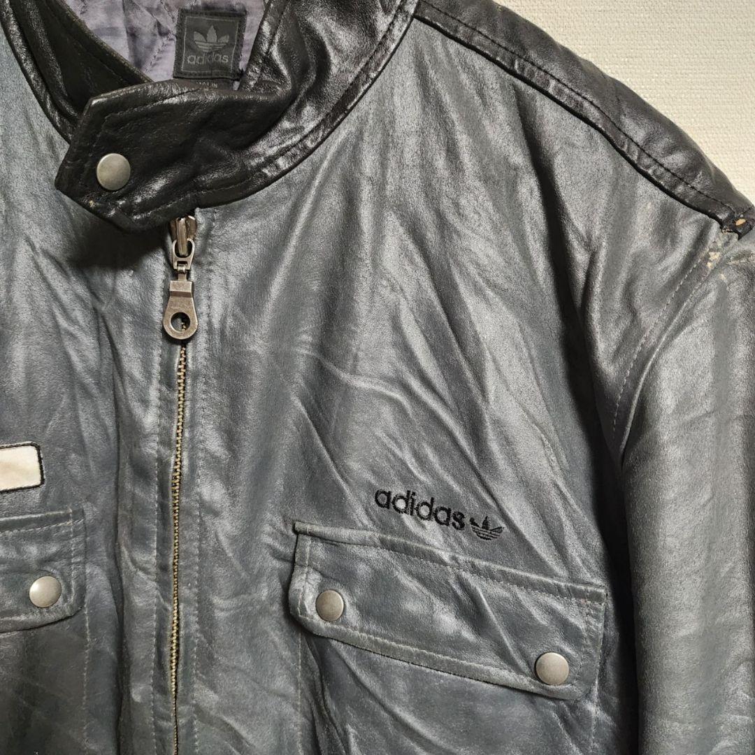 アディダス レザージャケット ライダースジャケット スタンドカラー 本革 L