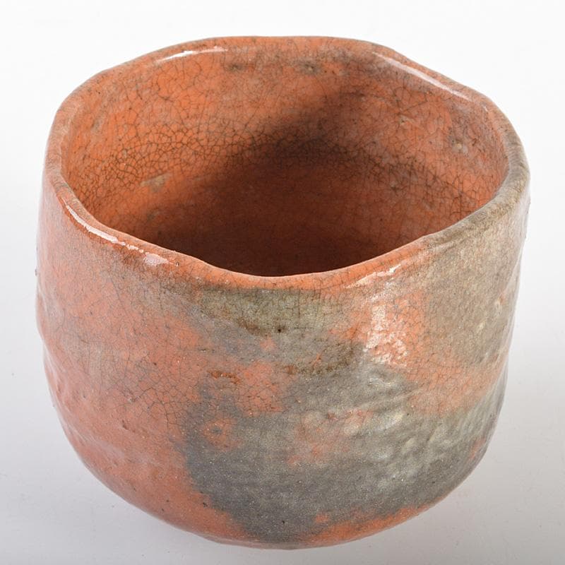 九代楽吉左衛門　了入作　赤楽茶碗　吸江斎箱書 　十三代惺入識箱　D　R6695