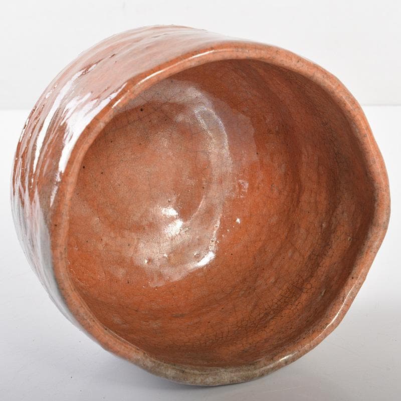 九代楽吉左衛門　了入作　赤楽茶碗　吸江斎箱書 　十三代惺入識箱　D　R6695