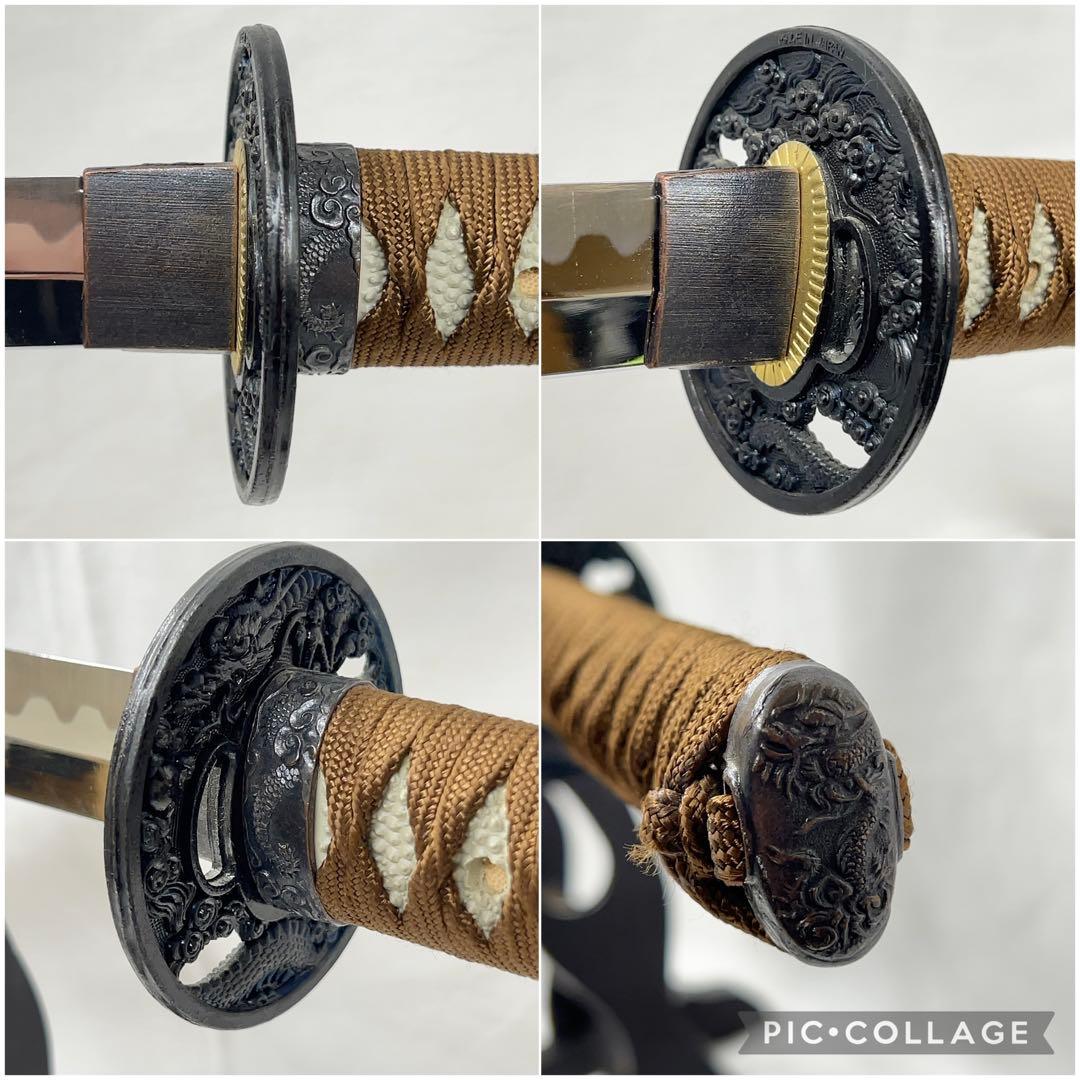 模造刀 二本差し 太刀 脇差 龍鍔 透かし 梨地塗 鞘 互の目 刃紋 高級