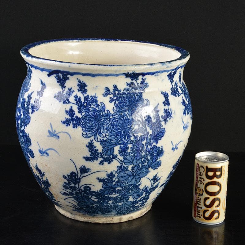 瀬戸焼　古瀬戸染付　菊文　壷　M　R7323F