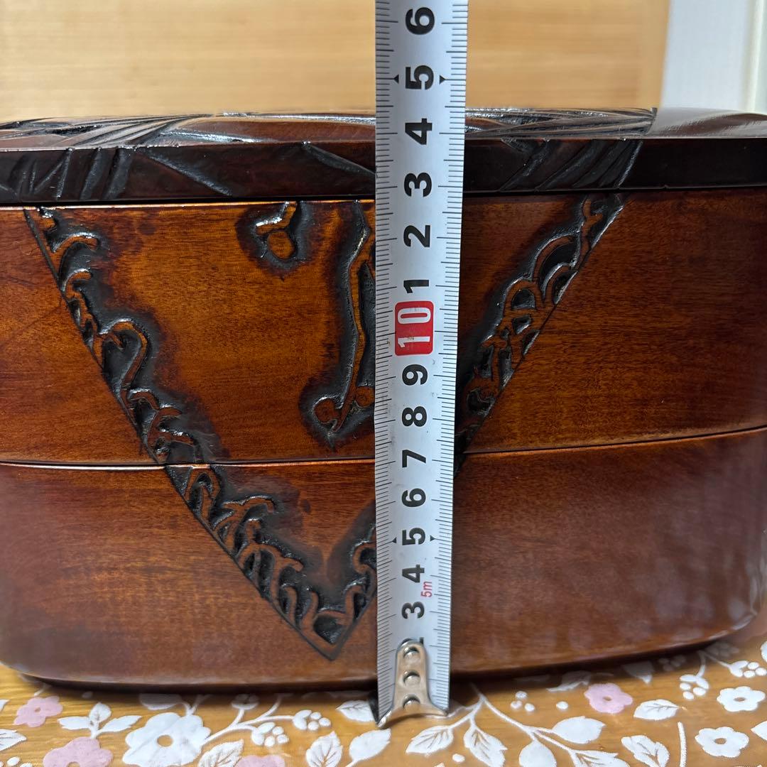 昭和时期 ふき子作 木製彫刻入り収納箱 中型