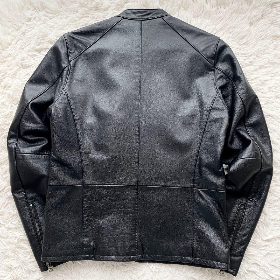 美品 BEAMS 本革 シングルライダース シボ加工 レザータグ ダブルジップ