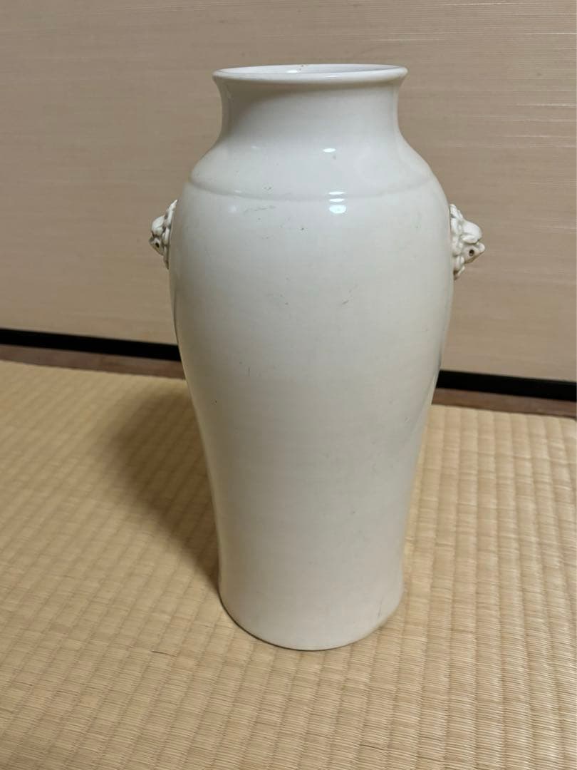 清時代　中国古美術　骨董品　唐物 白磁獅耳花瓶 壺 徳化窯