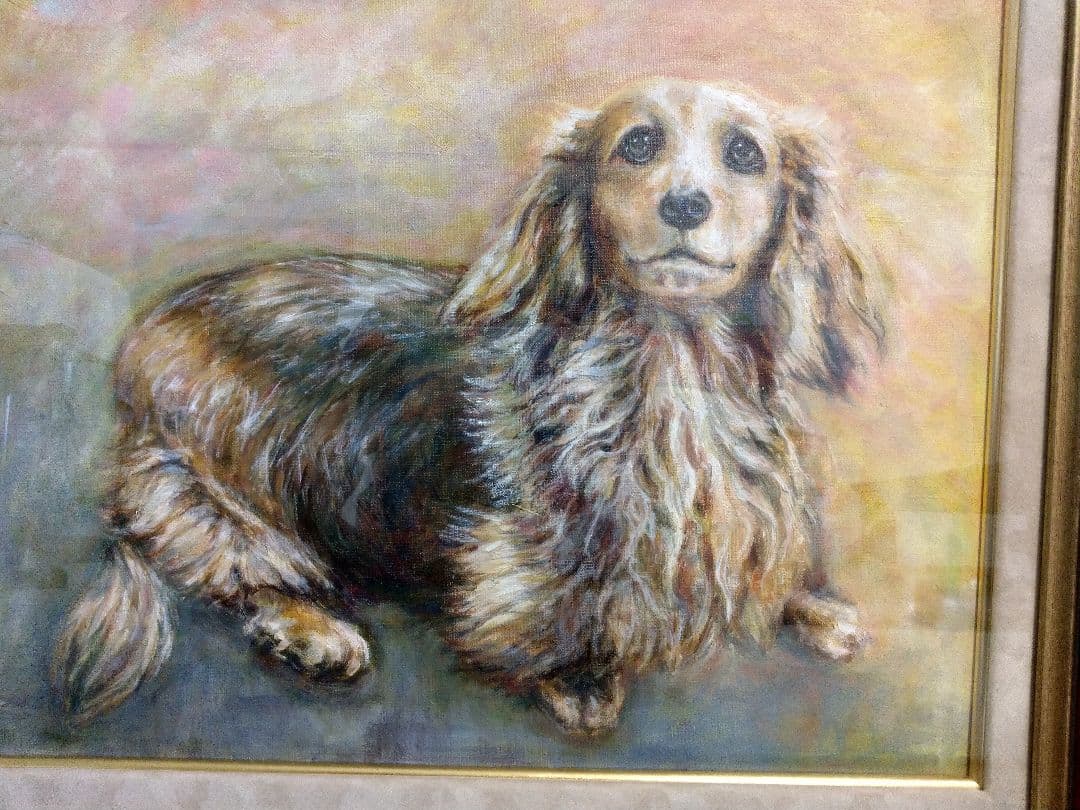 ミニチュアダックスフント油絵 8 号 額付