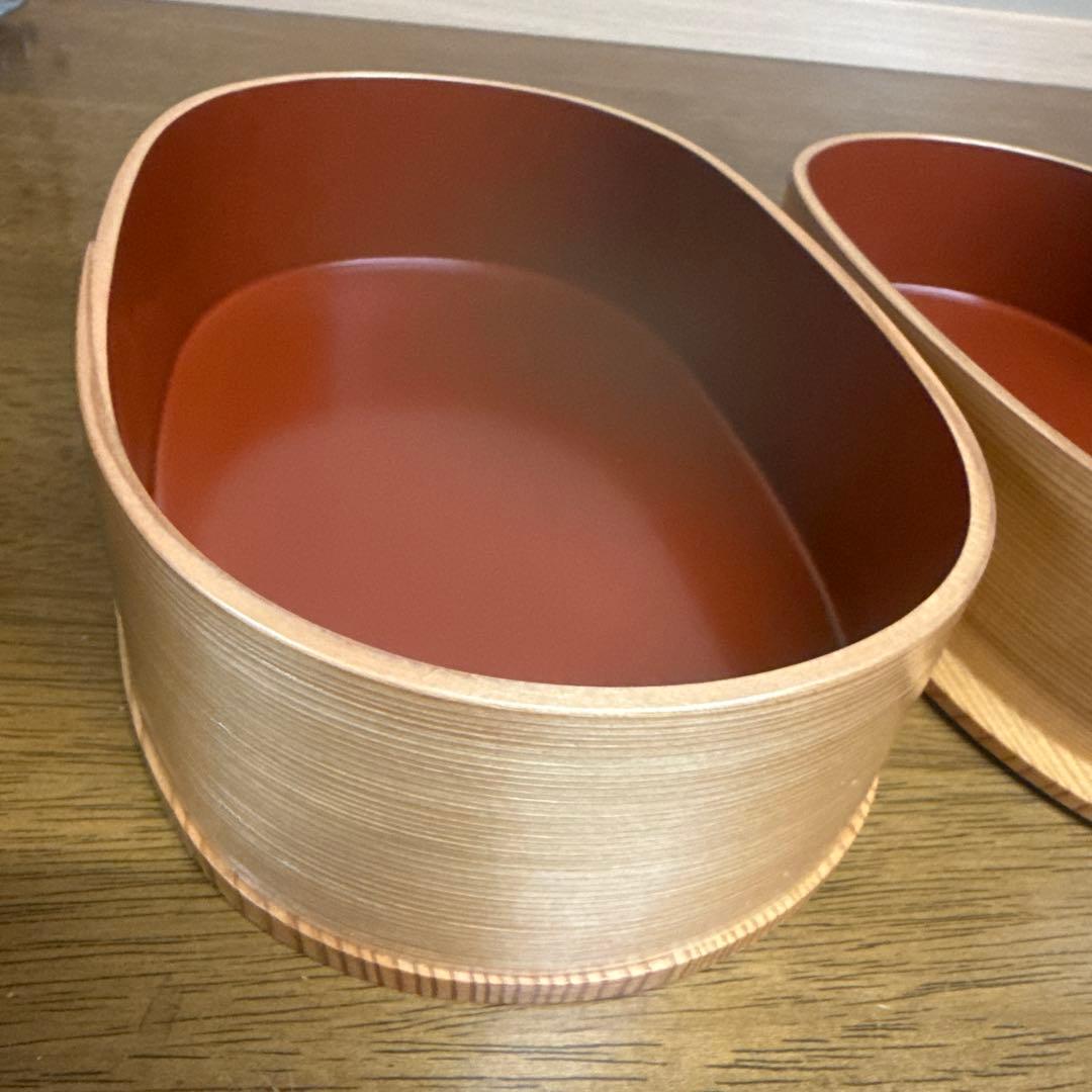 秋田　曲げわっぱ　未使用　弁当箱 朱塗　2段重ね