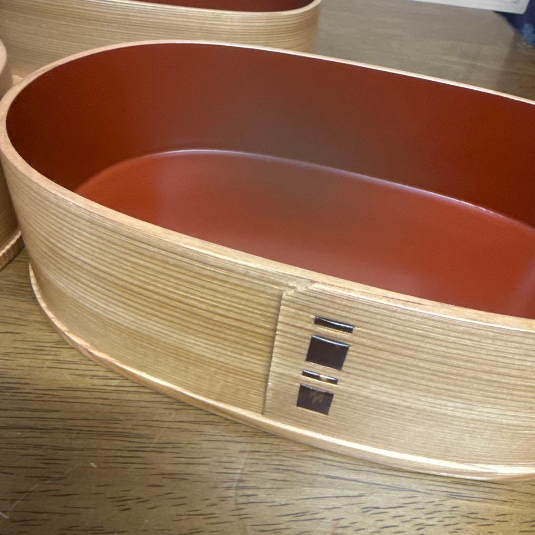 秋田　曲げわっぱ　未使用　弁当箱 朱塗　2段重ね