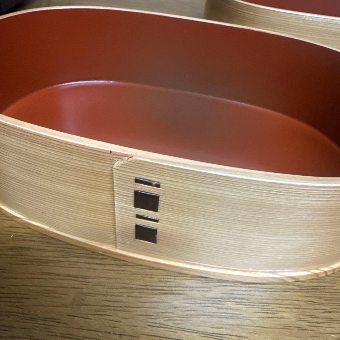 秋田　曲げわっぱ　未使用　弁当箱 朱塗　2段重ね