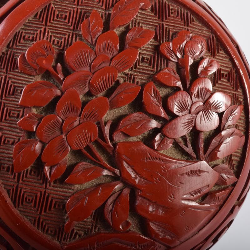 中国　剔紅　堆朱　内七宝　花文　香合　C　7067