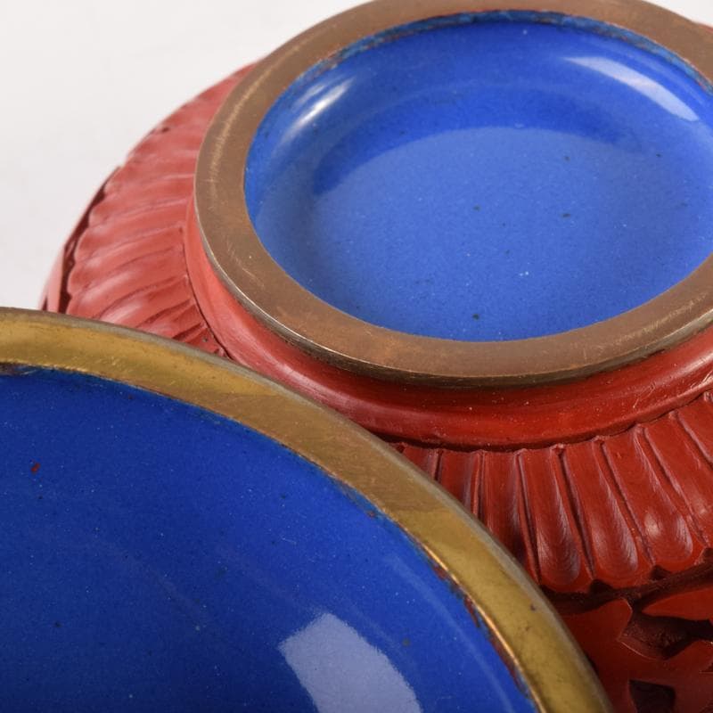 中国　剔紅　堆朱　内七宝　花文　香合　C　7067