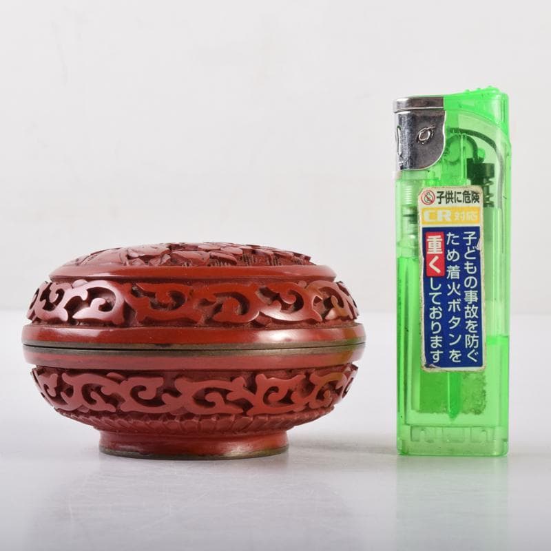 中国　剔紅　堆朱　内七宝　花文　香合　C　7067