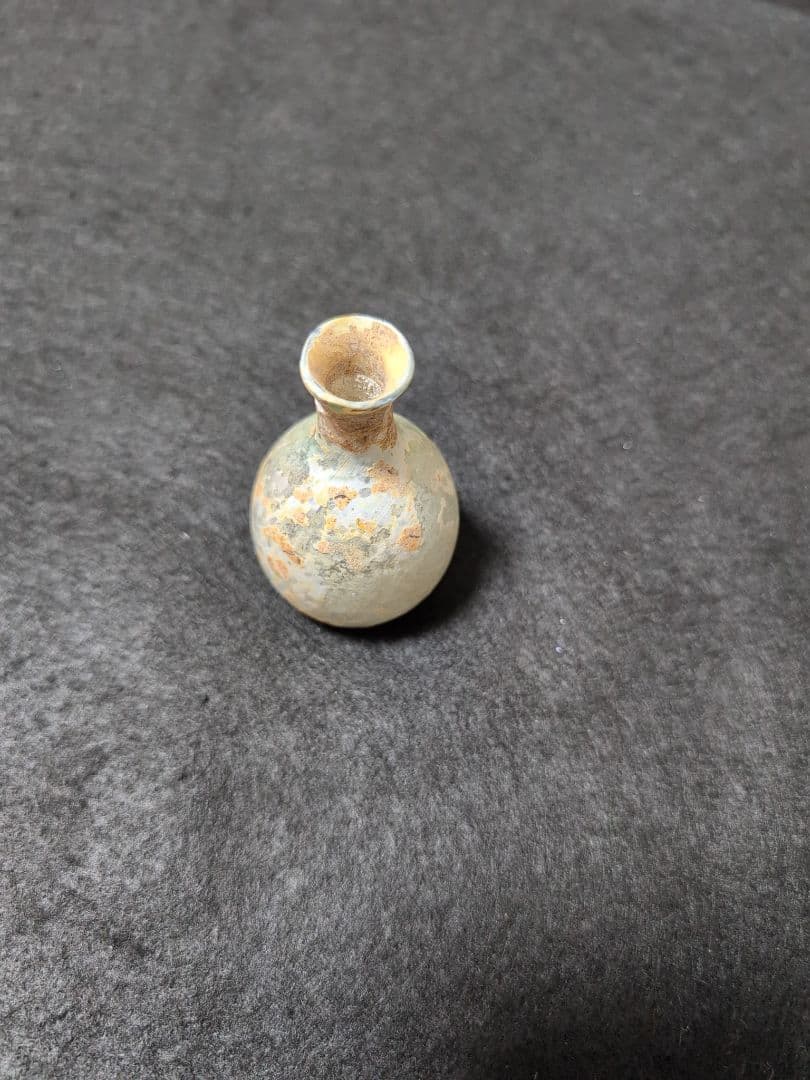 ローマングラス 小型ガラス瓶 透明感 オレンジ斑点