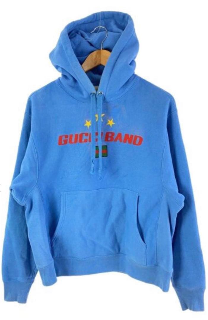 GUCCI 青 パーカー ロゴ刺繍